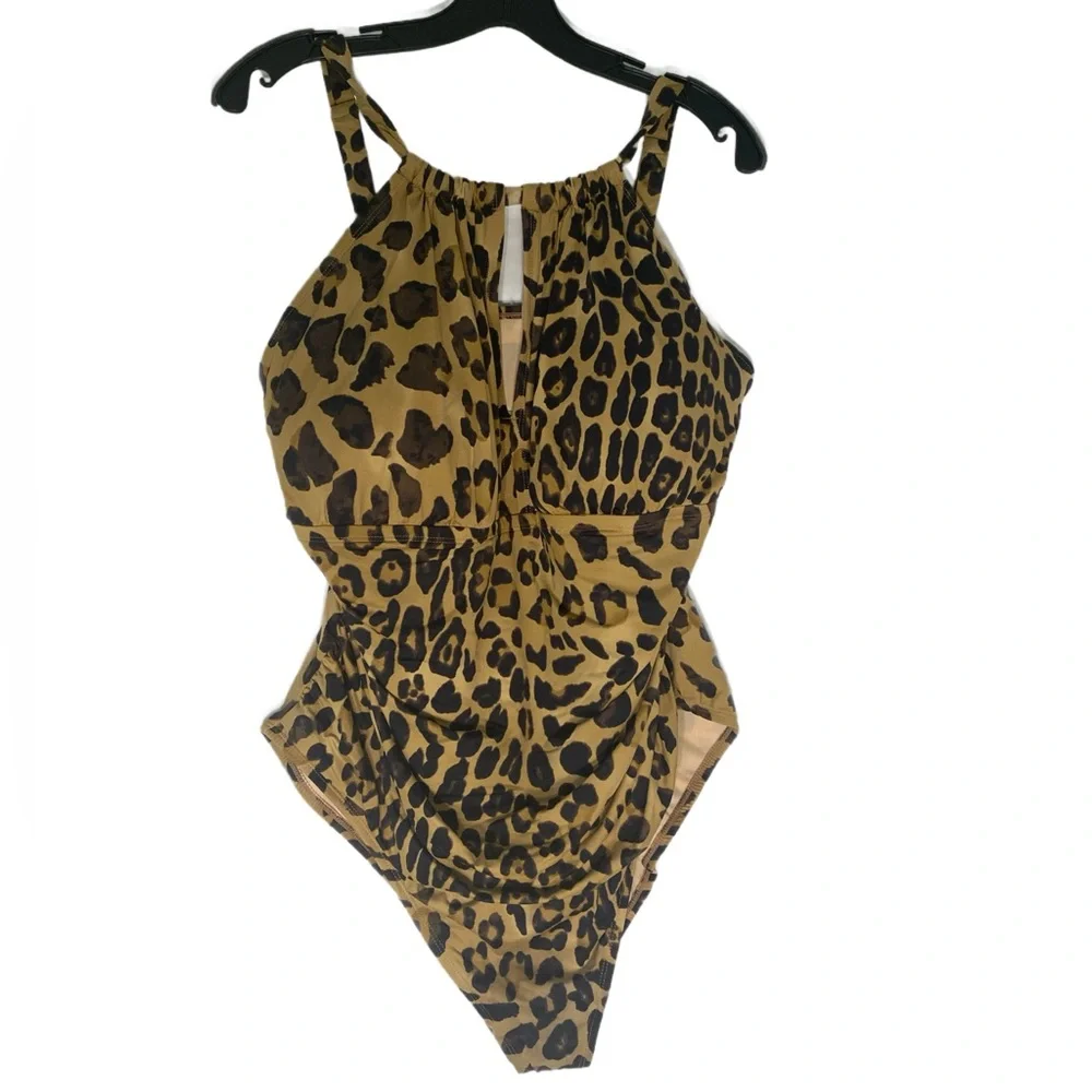 Ralph Lauren Cheetah Leopard High Neck One Piece‎ Swimsuit -plus sz 20W Rt $180